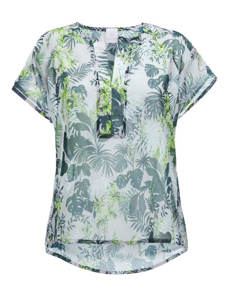Bluse mit Dschungel-Druck und zarter Transparenz