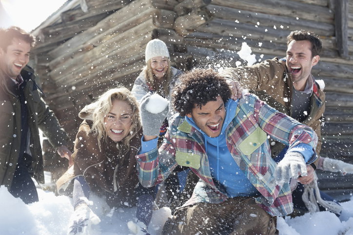 friends having fun snow fight friends having fun snow fight