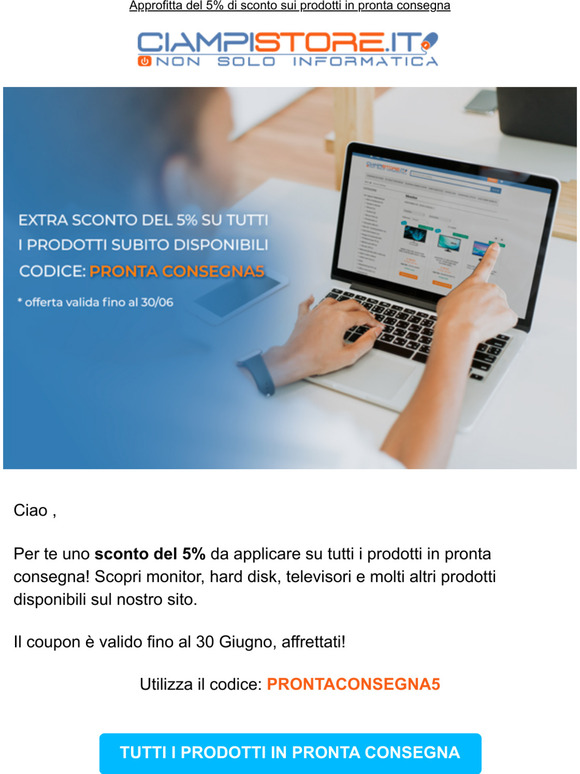5% di sconto su tutti i prodotti in pronta consegna