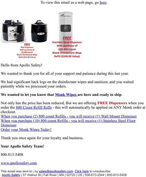 Apollo Safety - FREE Disinfectant Wipes