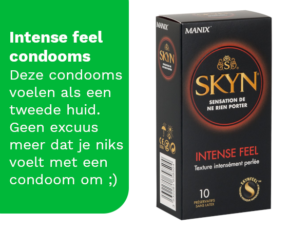 Skyn Intense Feel condooms. Dunne condooms met noppen.