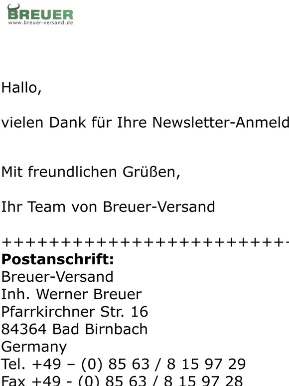 Vielen Dank fr Ihre Newsletter-Anmeldung