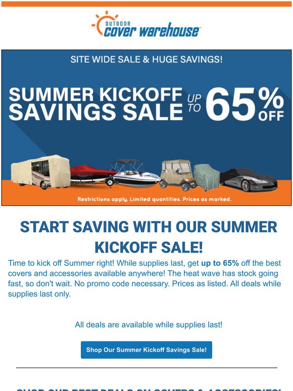 Stock going fast! Beat the heat and prepare for Summer with up to 65% off while supplies last.