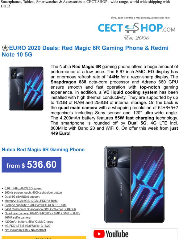 Cect-Shop.Com: EURO 2020 Deals: Red Magic 6R Gaming Phone & Redmi