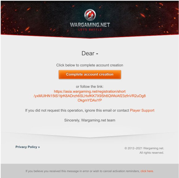 Wargaming.net: Please confirm your email address