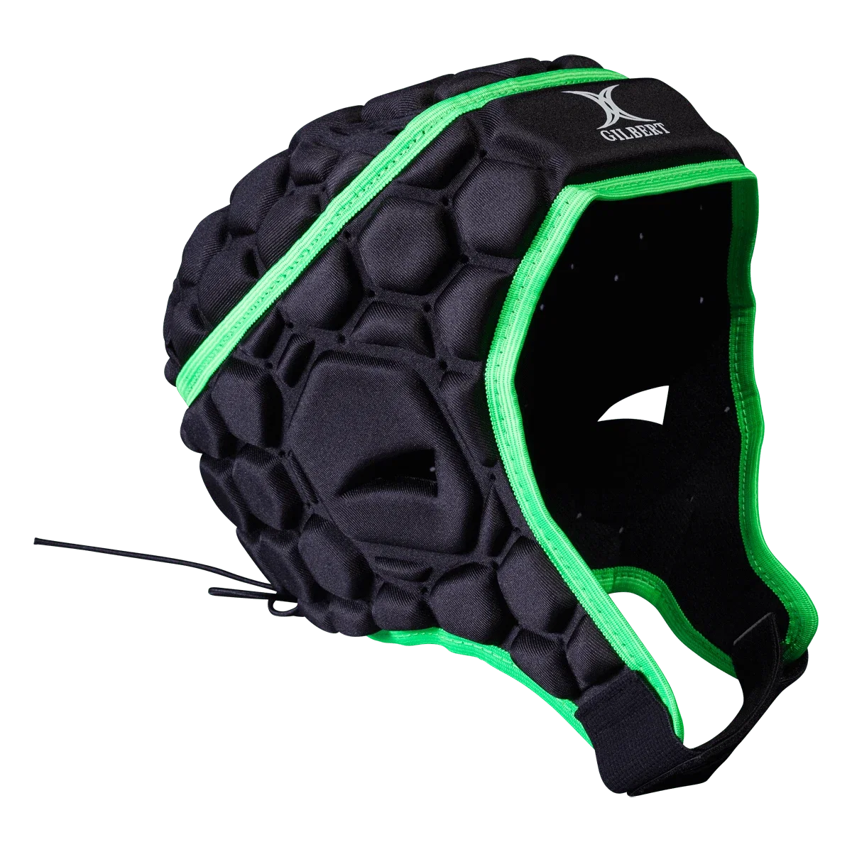 Image of Gilbert Black/ Green Falcon 200 Rugby Scrum Cap