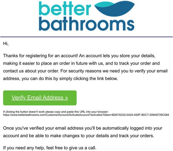 Please verify your email address to access your betterbathrooms account