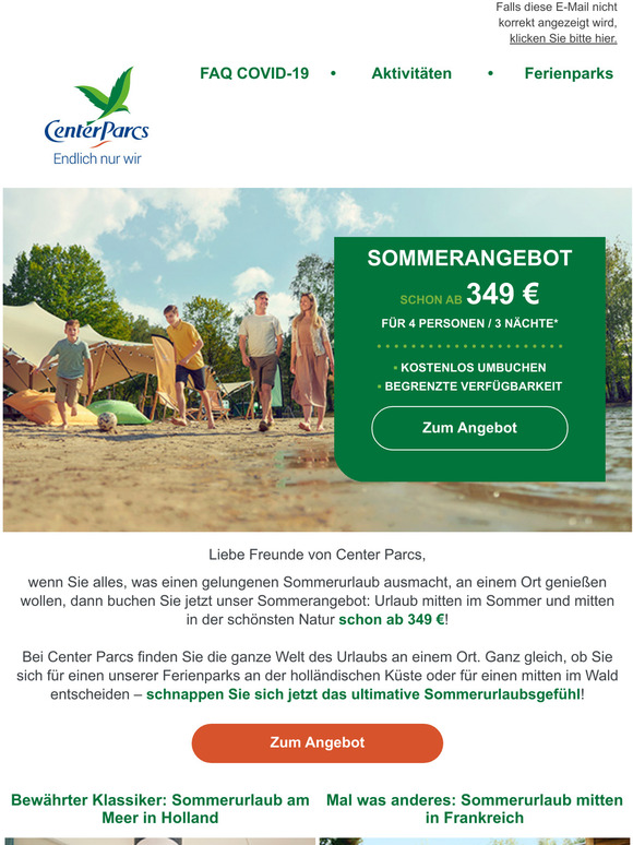 Jetzt noch zugreifen: Das Center Parcs-Sommerangebot!