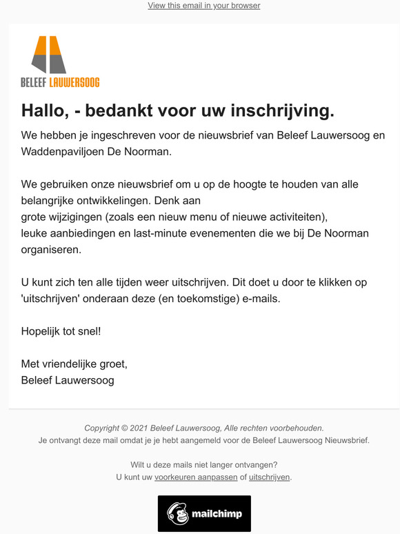 Hallo -bedankt voor je inschrijving.