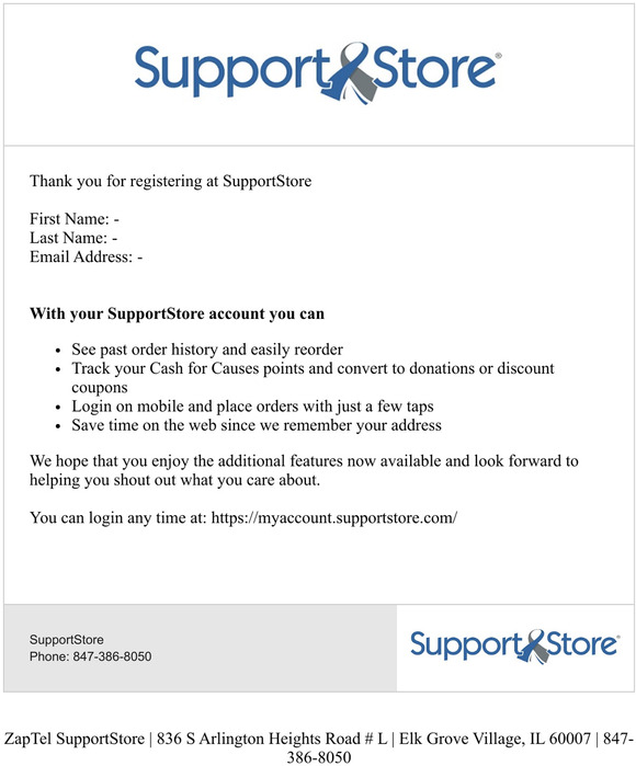 SupportStore - Thank You for Registering