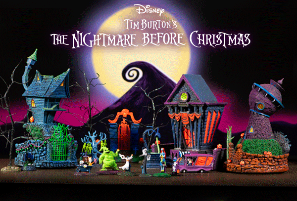 Tim Burtons Nightmare Before Christmas Hand–Painted Black Light Village  Collection And Figurines