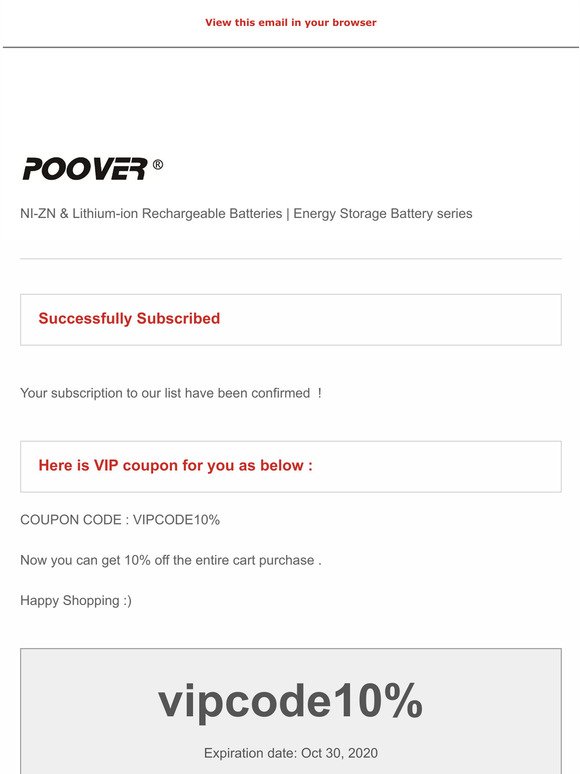 You are in. POOVER | Coupon Code