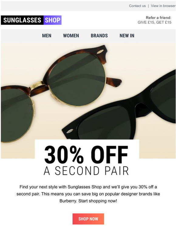 Ray ban 30 off best sale second pair