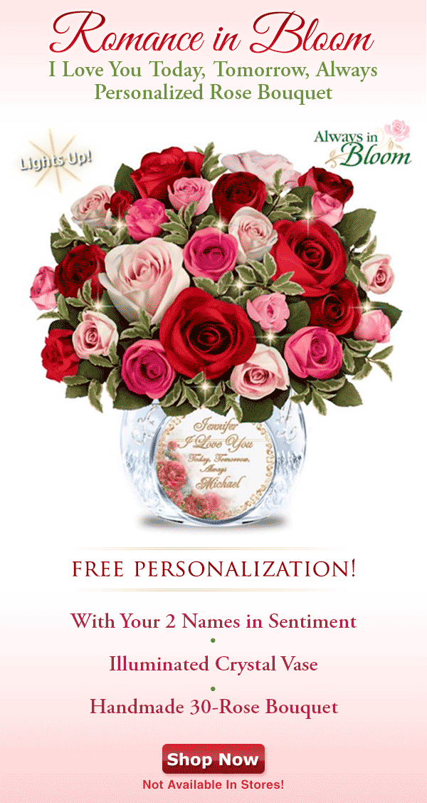 Handmade Rose Bouquet in Personalized Crystal Vase