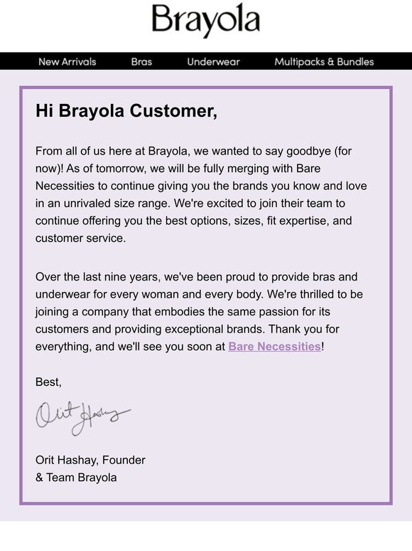 Brayola Email Newsletters: Shop Sales, Discounts, and Coupon Codes