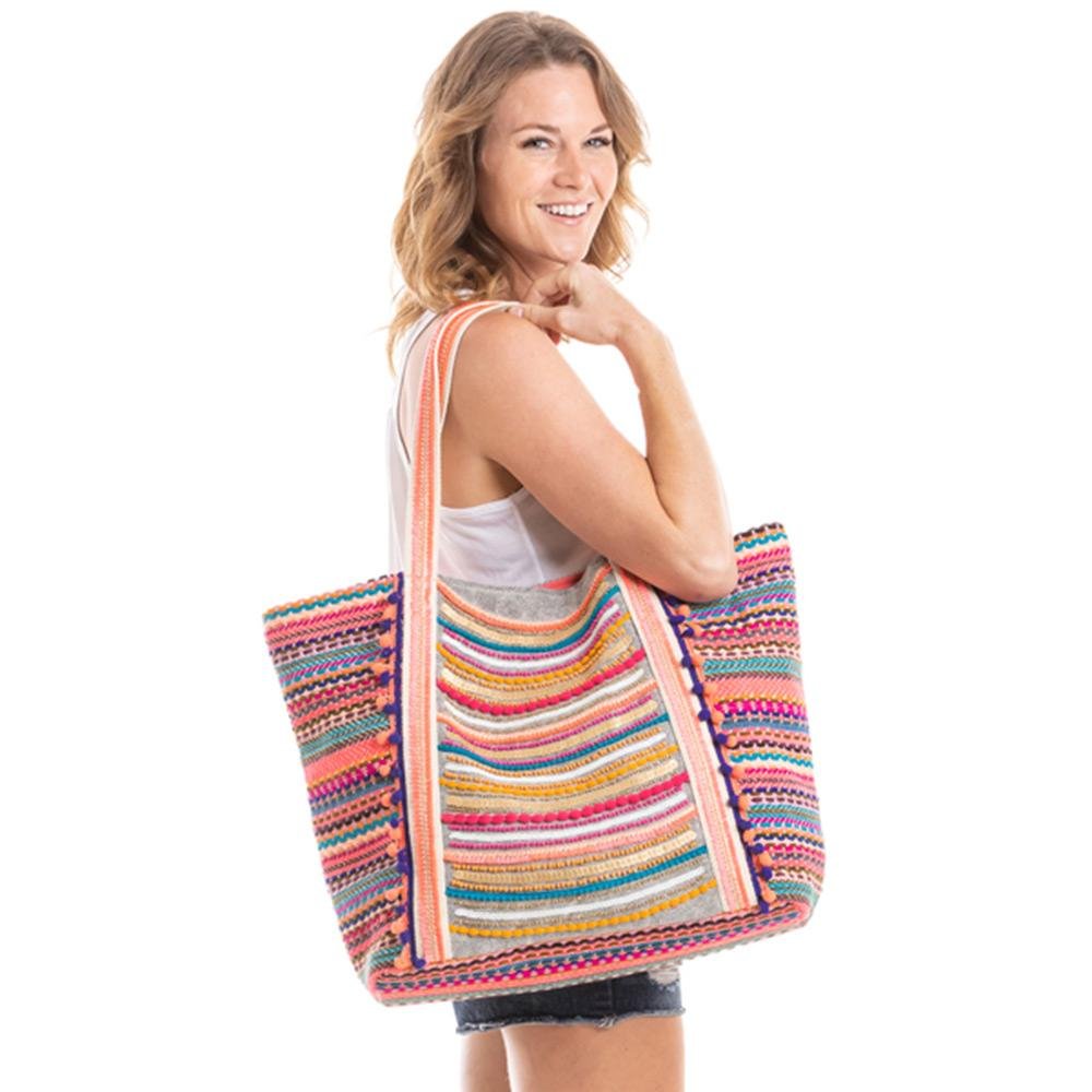Image of Pink, Blue, and Fuchsia Striped Tote Bag