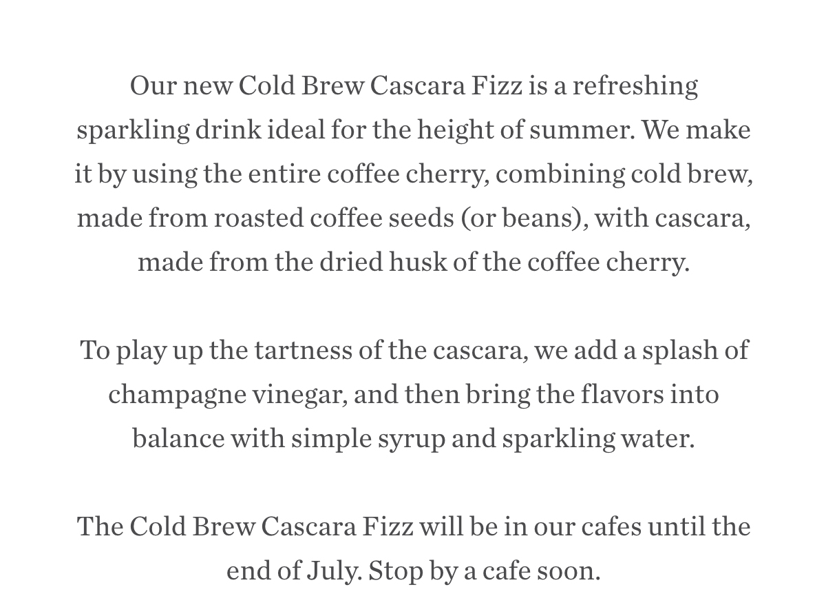 Blue Bottle Coffee For a Limited Time Our New Cold Brew Cascara Fizz Milled