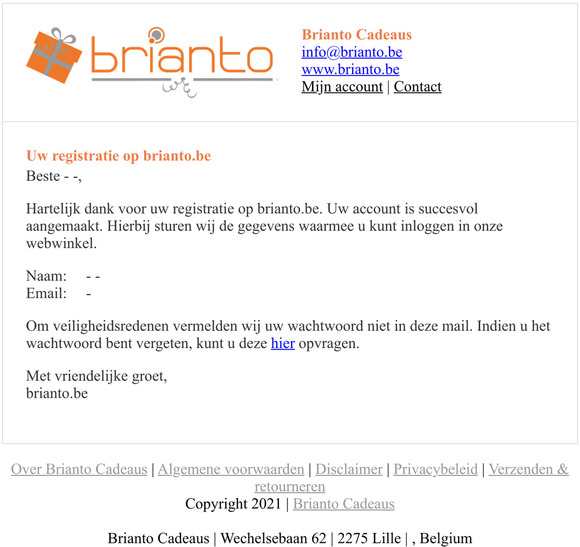 Uw registratie op brianto.be