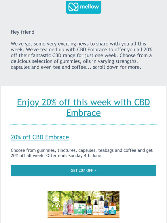 20% off all CBD Embrace Products
