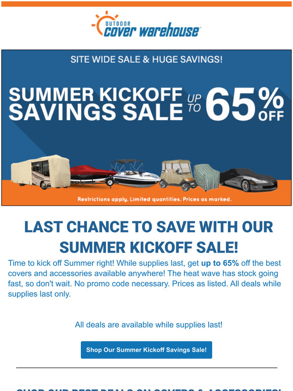 Last Chance! Beat the heat and prepare for Summer with up to 65% off while supplies last.