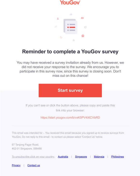 Reminder to complete a YouGov survey