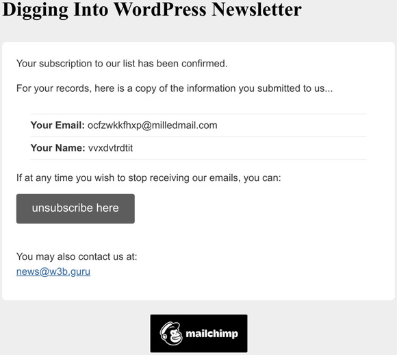 Digging Into WordPress Newsletter: Subscription Confirmed