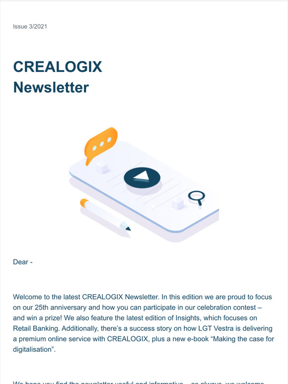  CREALOGIX Newsletter | Our 25th anniversary, LGT Vestra success story and more