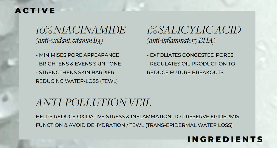 A list of the active ingredients in the Clarity Concentrate Serum 