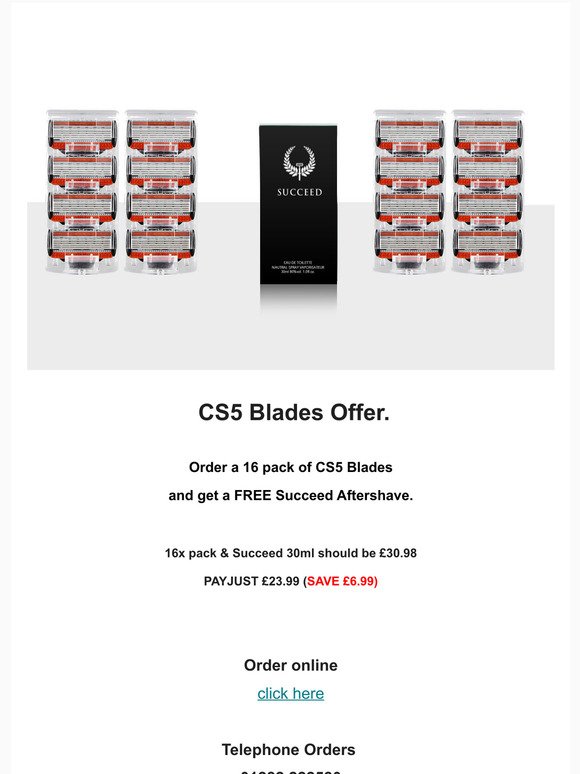 Free Aftershave with 16 pack of CS5 blades: just 23.99 (23% off)