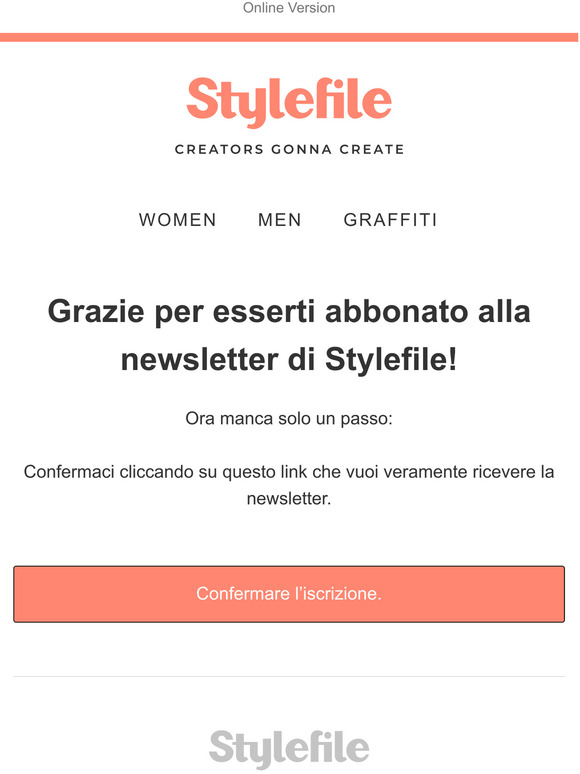 Conferma la tua iscrizione alla Newsletter Stylefile
