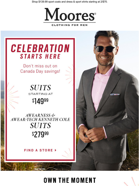 Moores Clothing: Canada Day is HERE! Save BIG on suits starting at $149 ...