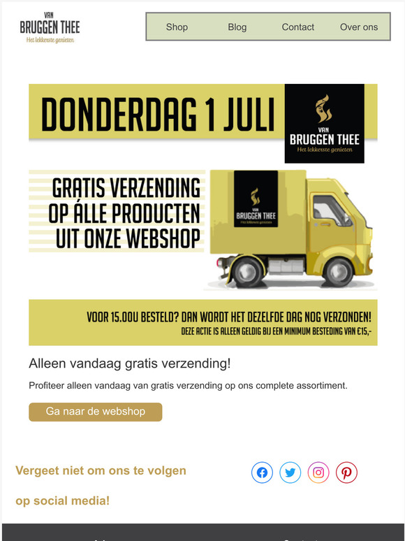 Alleen vandaag gratis verzending op lle producten