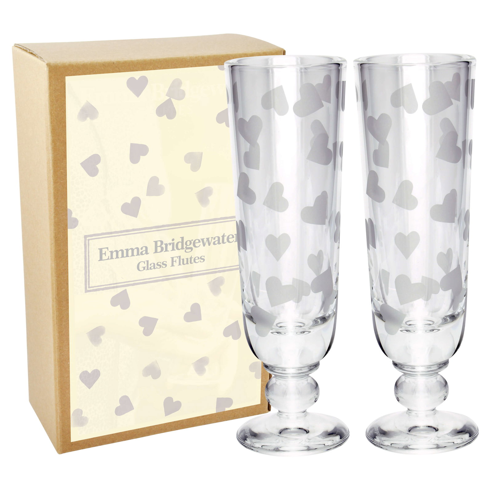 Hearts Set of 2 Glass Flutes Boxed