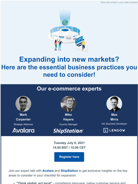 Expanding into new markets? Join Lengow, Avalara & ShipStation's panel next Tuesday...