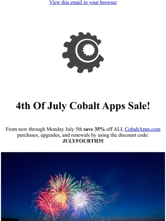 All CobaltApps.com Purchases Are 35% Off Through Monday July 5th!