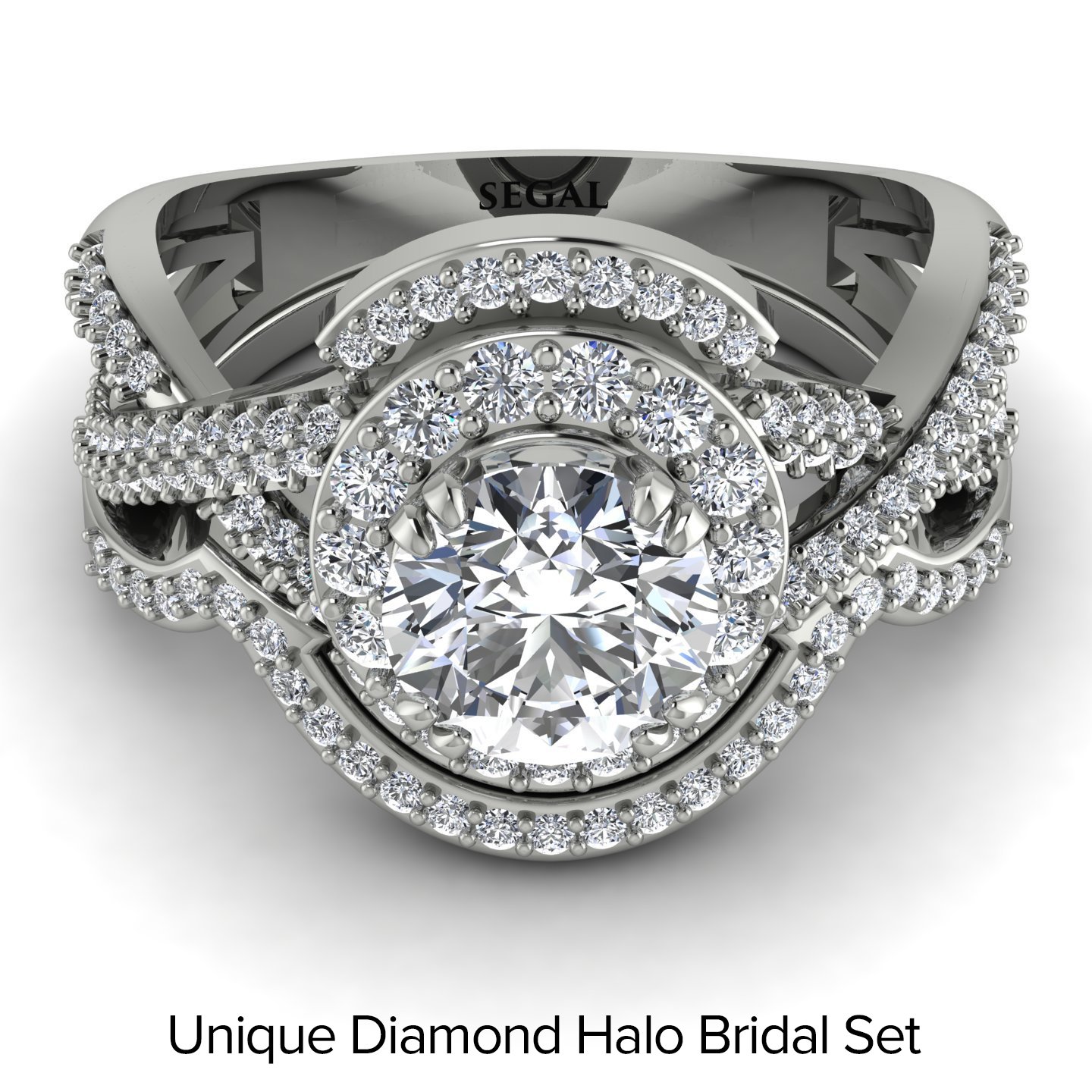 Unique Diamond Halo Bridal Set
