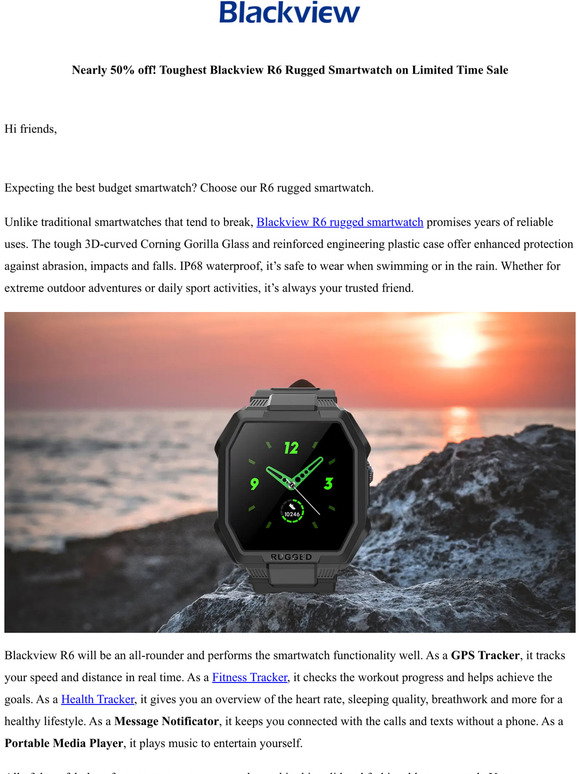 store.blackview.hk: Nearly 50% off buy Rugged Smartwatch! Toughest Blackview  R6 on Limited Time Sale | Milled