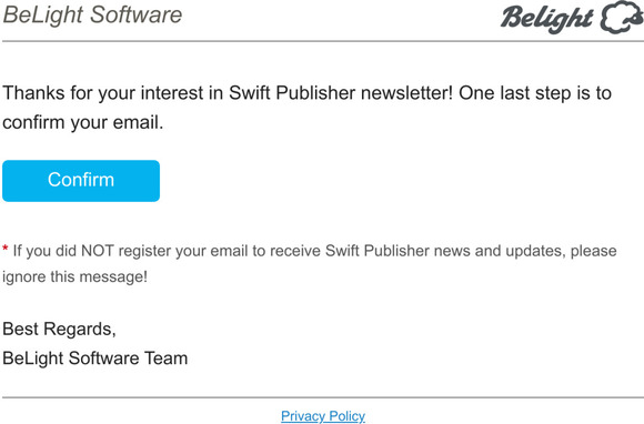 Confirm your email for Swift Publisher