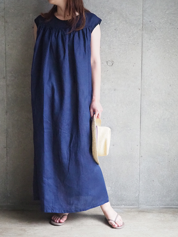 ゆったり柔らか 値下げ☆ fog linen work ジューン ワンピース 紺