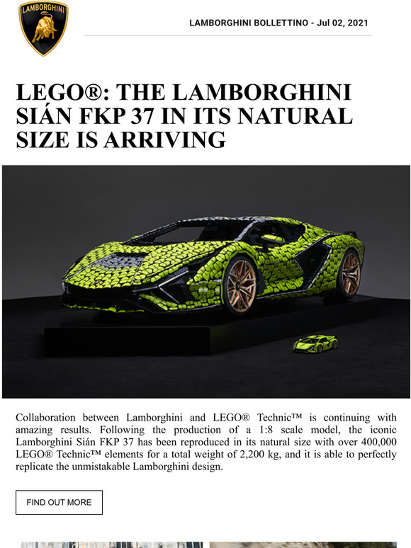 Lego: the lamborghini sin fkp 37 in its natural size is arriving