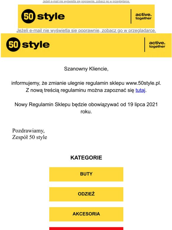 Zmiana Regulaminu Sklepu 50style.pl