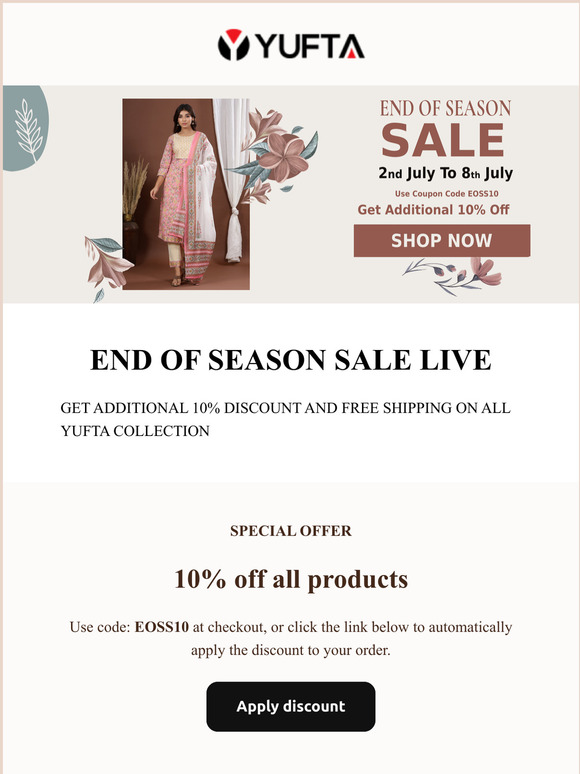 HURRY UP !! END OF SEASON IS LIVE GET UPTO 80% DISCOUNT AND FREE SHIPPING