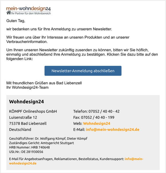 Newsletter Anmeldung Besttigung