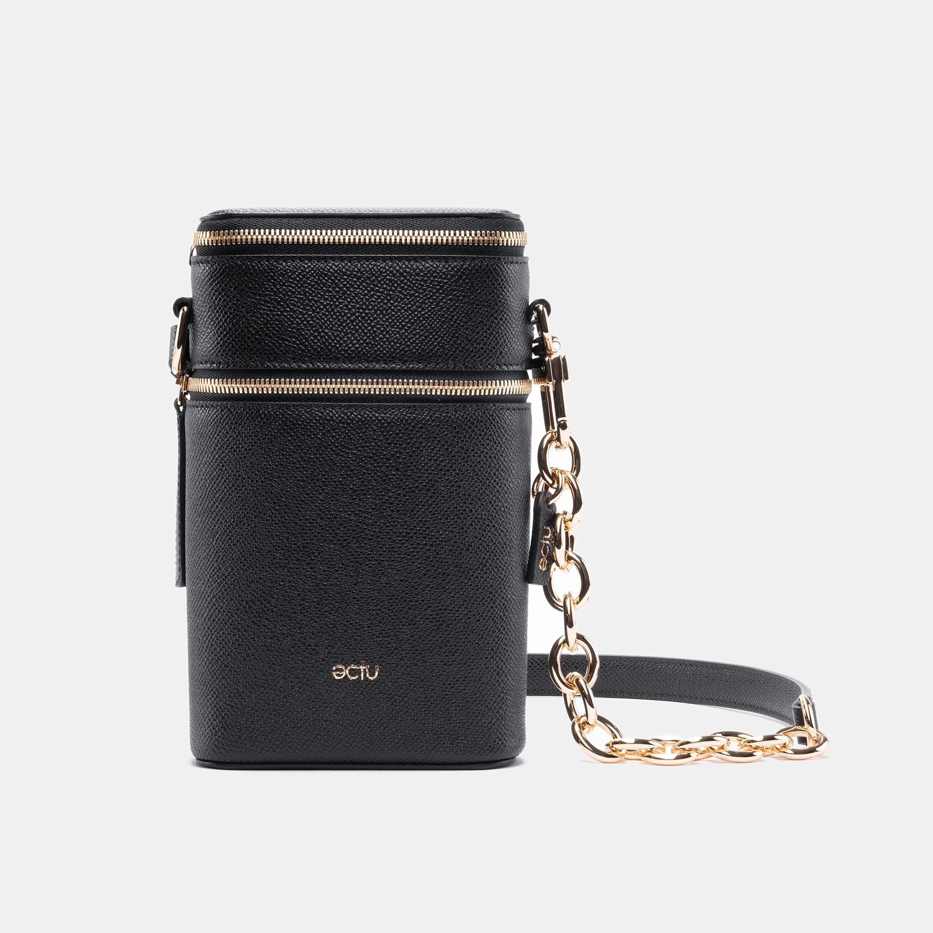 Image of Veda Double Zipper Italian Leather Crossbody in Black