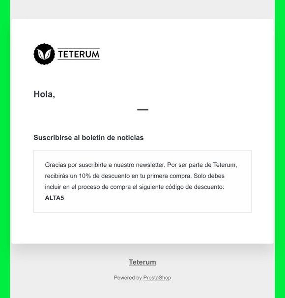 [Teterum] Cupn de descuento de la Newsletter
