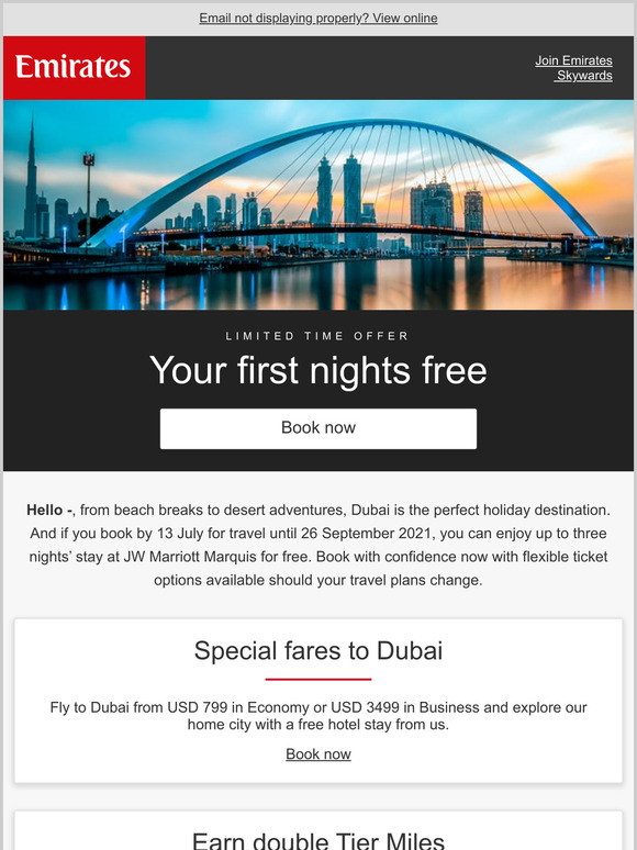 Enjoy special fares and a free hotel stay in Dubai