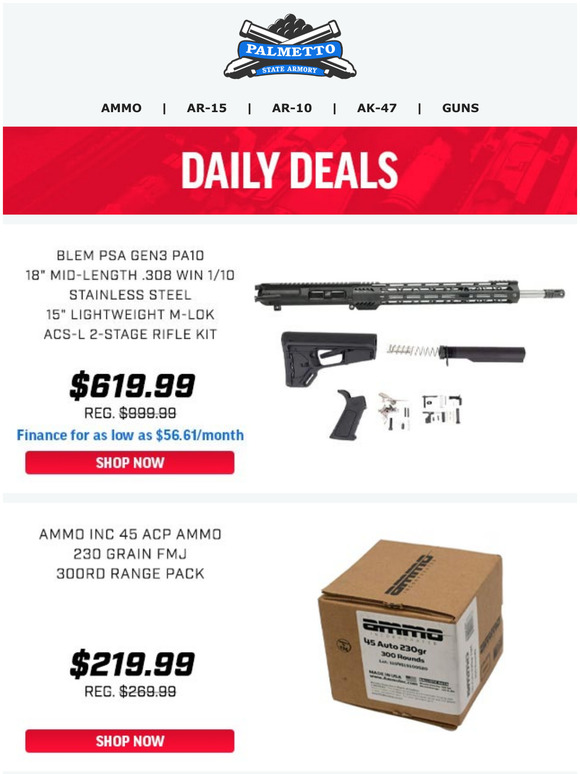 Palmetto State Armory Ammo Inc .45ACP FMJ 300rd Range Pack 219.99 Milled