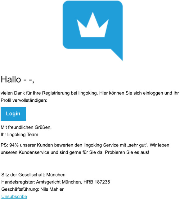 lingoking - Ihre Registrierung bei lingoking.com