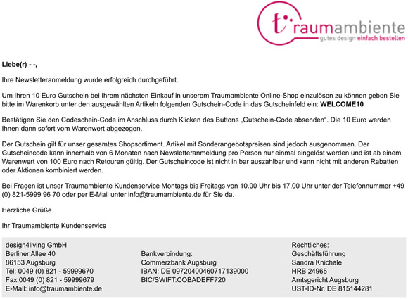 Ihr 10 Euro Gutschein bei Traumambiente