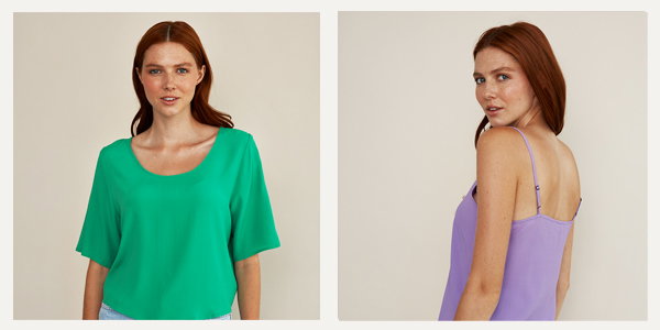 Models wearing silk blouses